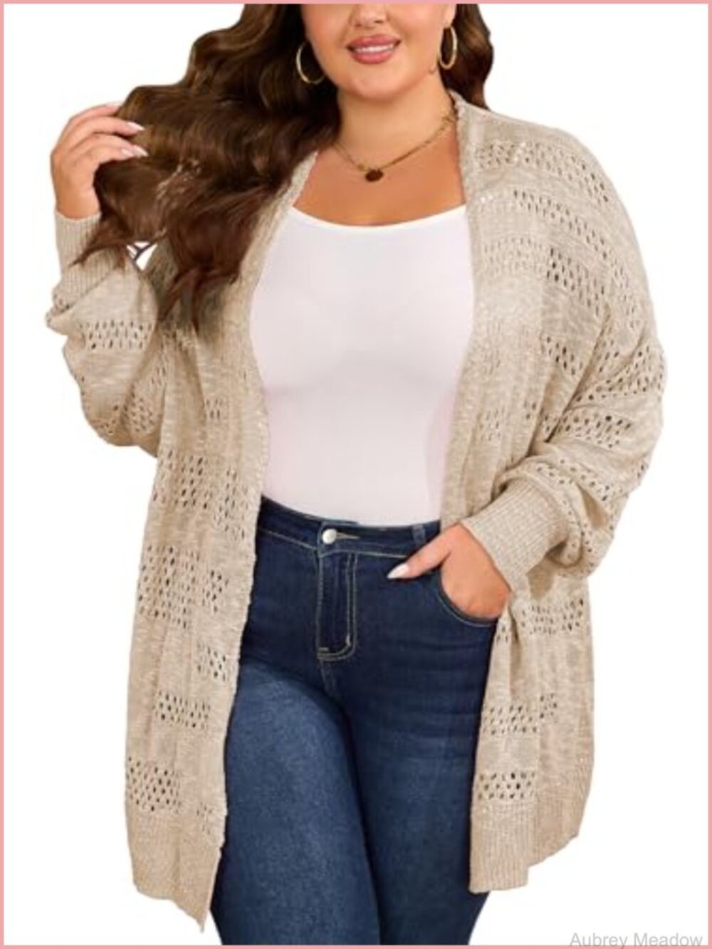 Plus Size Lightweight Open Front Cardigan Batwing Long Sleeve Knit Summer